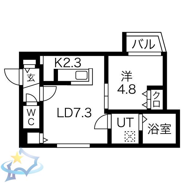 ブランシャールチェレステ鳥居前(1LDK/4階)の間取り写真