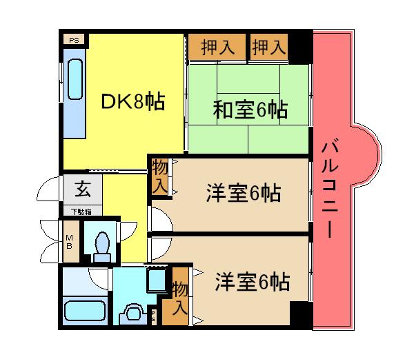 ランドマーク21マンション(3DK/4階)の間取り写真