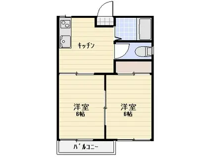 コーポ美山C棟(2DK/2階)の間取り写真
