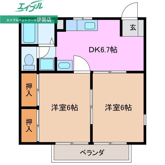 メゾンベルセランA棟(2DK/1階)の間取り写真