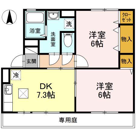 アルテール吉田(2DK/1階)の間取り写真