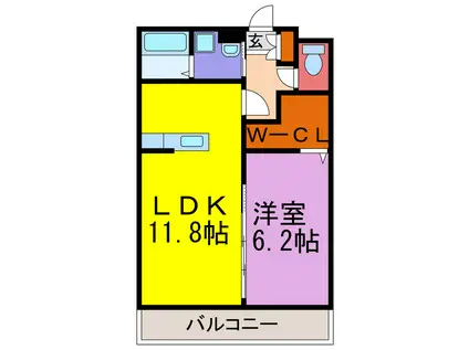 ユーミー福崎(1LDK/1階)の間取り写真