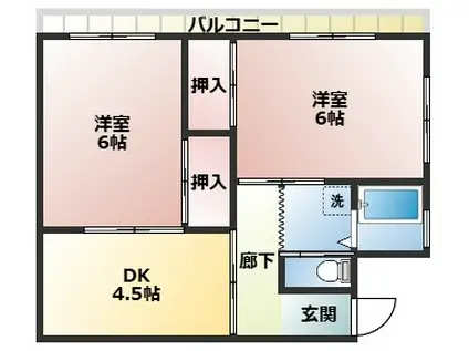 さつきが丘花島(2DK/2階)の間取り写真