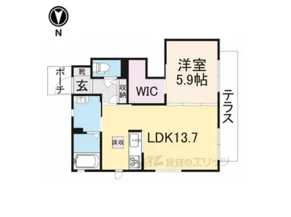 グランヒルミワB棟(1LDK/1階)の間取り写真