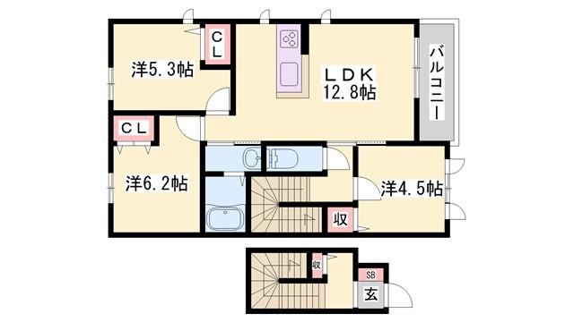 ラメゾンドゥアミー(3LDK/2階)の間取り写真