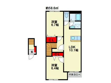 サンフォレスタI(2LDK/2階)の間取り写真