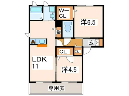 シャトーグローリーC・D(2LDK/1階)の間取り写真