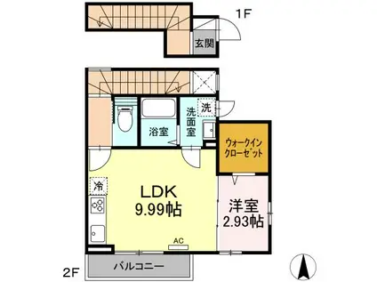 ドゥ・薬師堂 A(1LDK/2階)の間取り写真