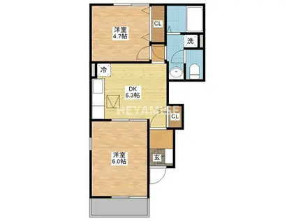 オリーブB(2DK/1階)の間取り写真