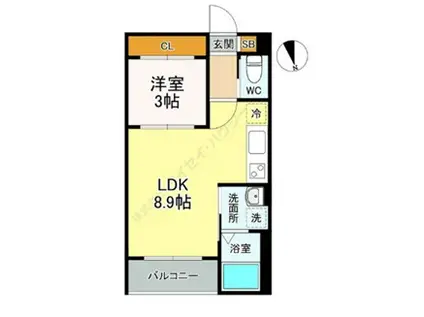 LEXT五十人町(1LDK/3階)の間取り写真