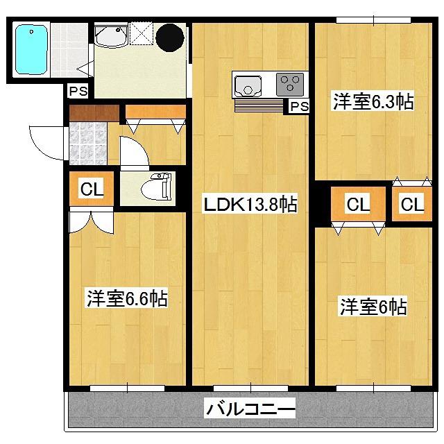 グランソレイユ屯田(3LDK/3階)の間取り写真