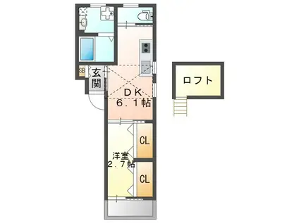 KTIレジデンス武庫川II(1DK/3階)の間取り写真