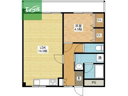 メゾンド花丘(1LDK/3階)の間取り写真