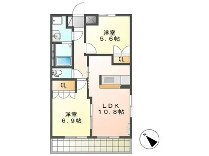 ハピネス(2LDK/2階)の間取り写真