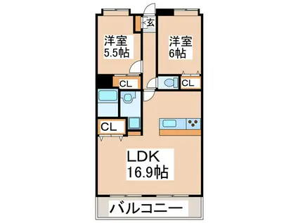 ラフィーネ長嶺(2LDK/3階)の間取り写真