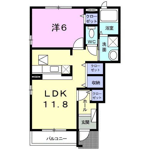 エレガンシアA棟(1LDK/1階)の間取り写真