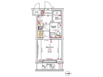 ヴォーガコルテ大崎(1K/2階)の間取り写真