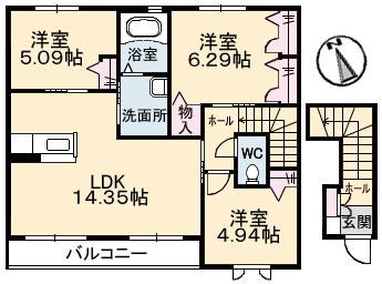 エスポワールIII(3LDK/2階)の間取り写真