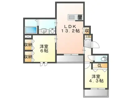 GRAND HEBEL 塚口(2LDK/3階)の間取り写真