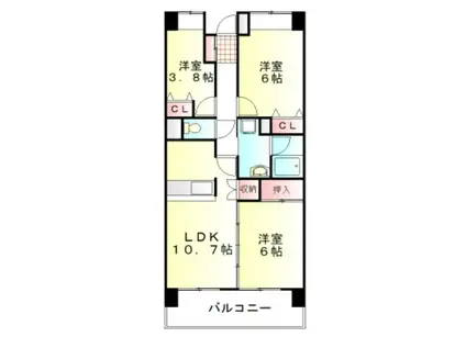 ビレッジハウス東松山タワー1号棟(3LDK/6階)の間取り写真