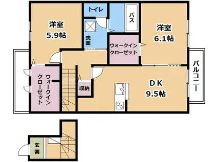 ラーゴヴィレッタ B(2DK/2階)の間取り写真