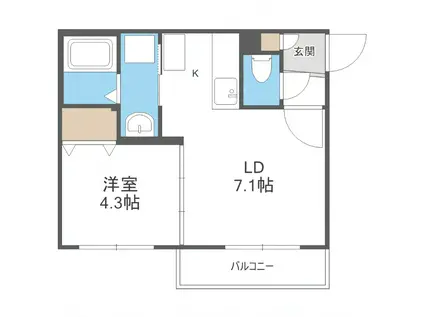 ロアジ南郷(1LDK/4階)の間取り写真