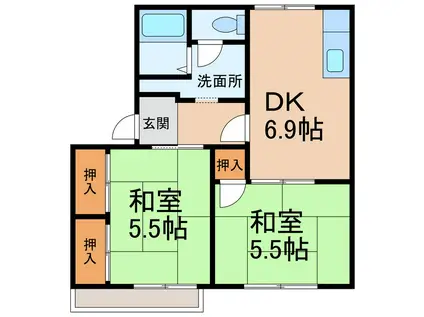 タウニィ料理松(2DK/1階)の間取り写真