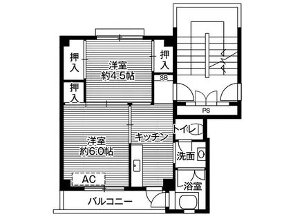 ビレッジハウス竹矢1号棟(2K/5階)の間取り写真
