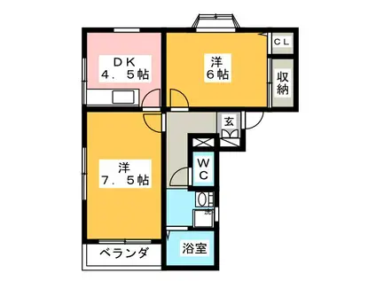 サンモール小手指(2DK/1階)の間取り写真