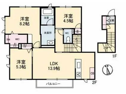 アトリエールII(3LDK/2階)の間取り写真