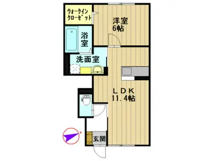 グランディール城東(1LDK/1階)の間取り写真