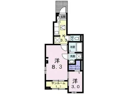 クラール 大島 B(1SK/1階)の間取り写真
