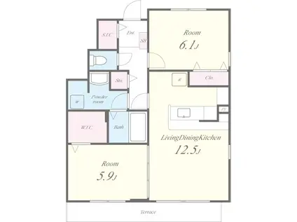 プロニティヴィラC(2LDK/1階)の間取り写真