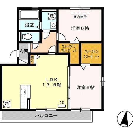 ソシアビューテラスB棟(2LDK/2階)の間取り写真