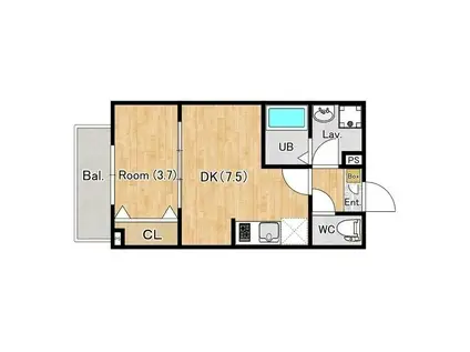 ジーメゾン狭山水野テラス(1DK/2階)の間取り写真