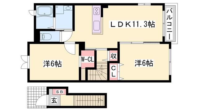 ミルキーウェイB(2LDK/2階)の間取り写真