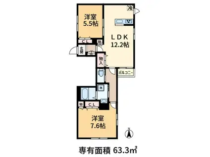 ハウスK(2LDK/1階)の間取り写真