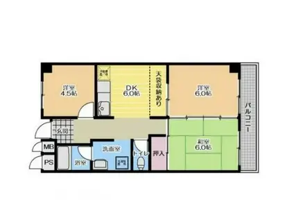 第2サニーハイツヒライ(3DK/4階)の間取り写真