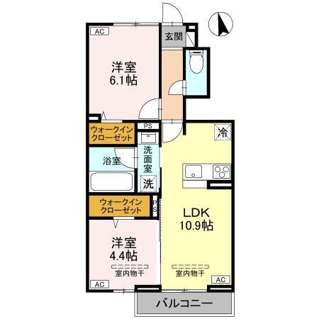 TORISIAS 西川田町(2LDK/1階)の間取り写真