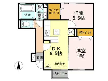 ディ一ル一ム桑山(2DK/1階)の間取り写真