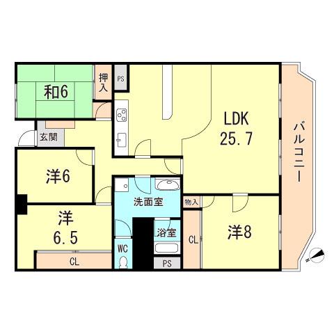 夙川台サンハイツD棟(3LDK/5階)の間取り写真