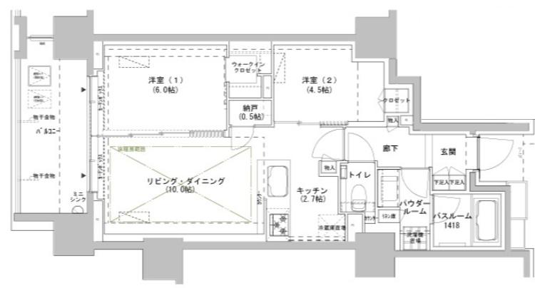 パークスフィア牛込神楽坂(2LDK/11階)の間取り写真