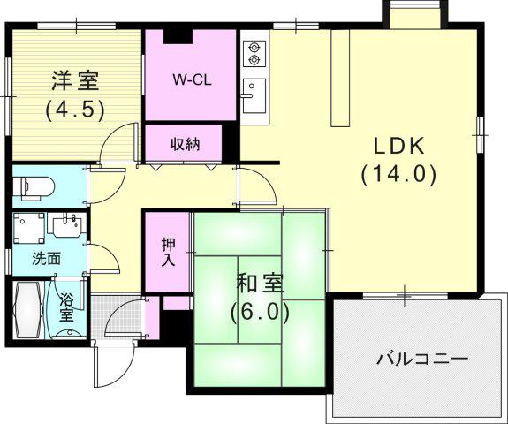シュロス板宿(2LDK/5階)の間取り写真