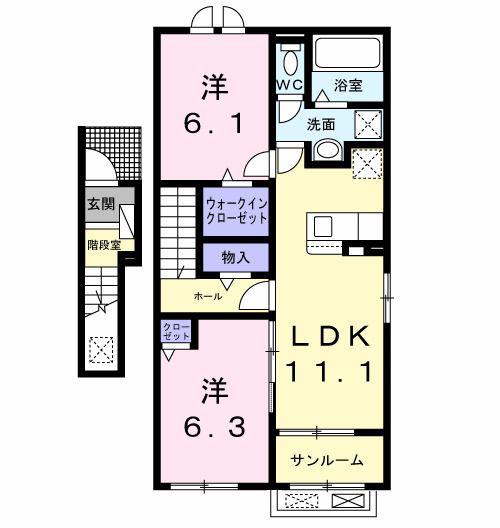 KSヴィレッジ旭C(2LDK/2階)の間取り写真