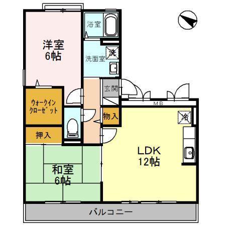 ドミール岡山手(2LDK/1階)の間取り写真