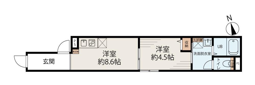 上野松が谷レジデンス(1LDK/4階)の間取り写真