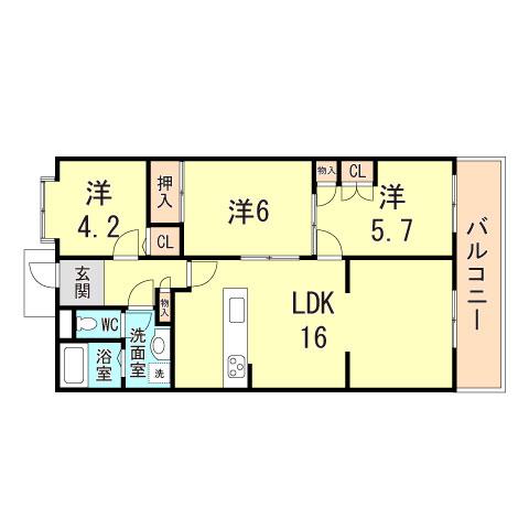クレドール須磨(3LDK/1階)の間取り写真
