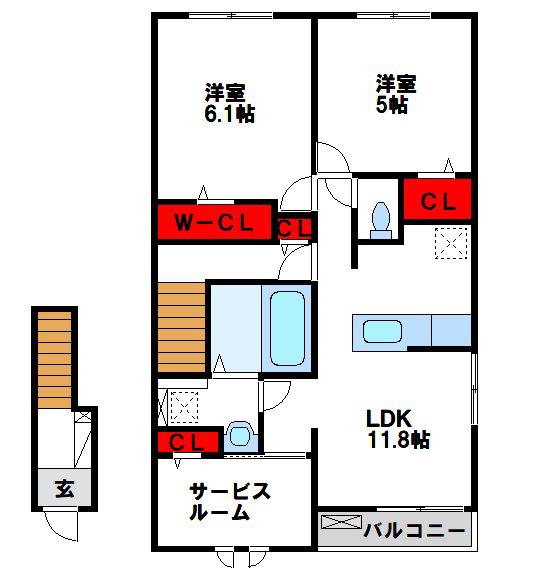 ウェルシュガーデンI(2LDK/2階)の間取り写真