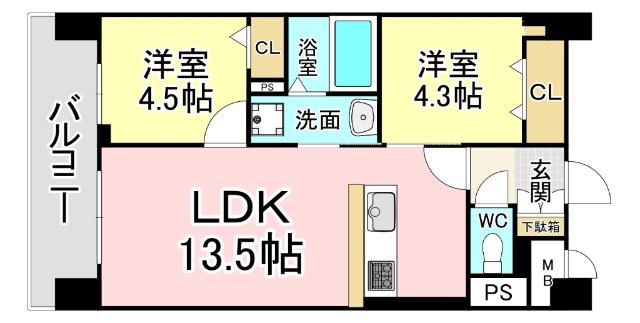 フローリィ279(2LDK/5階)の間取り写真