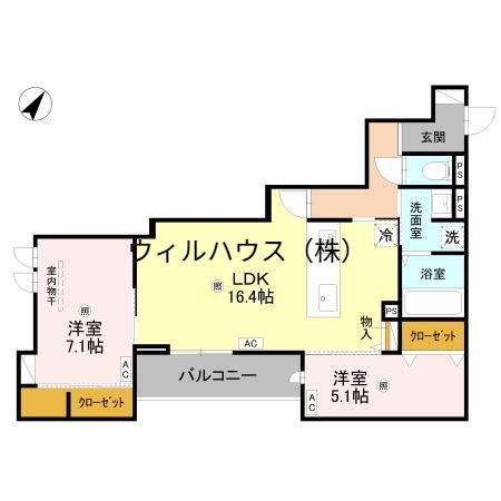 ラ メゾン ピック 中百舌鳥2(2LDK/2階)の間取り写真